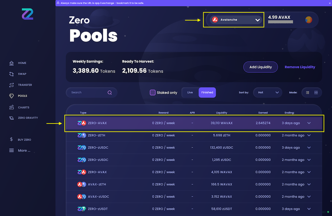 Select liquidity pool