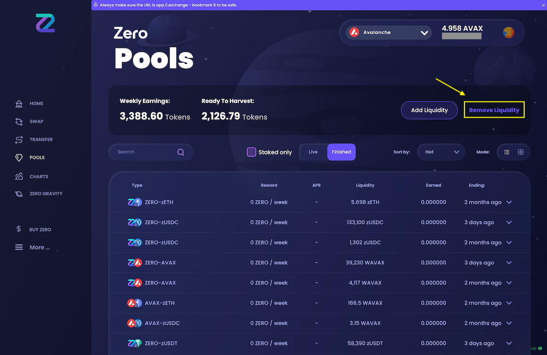 Select liquidity pool