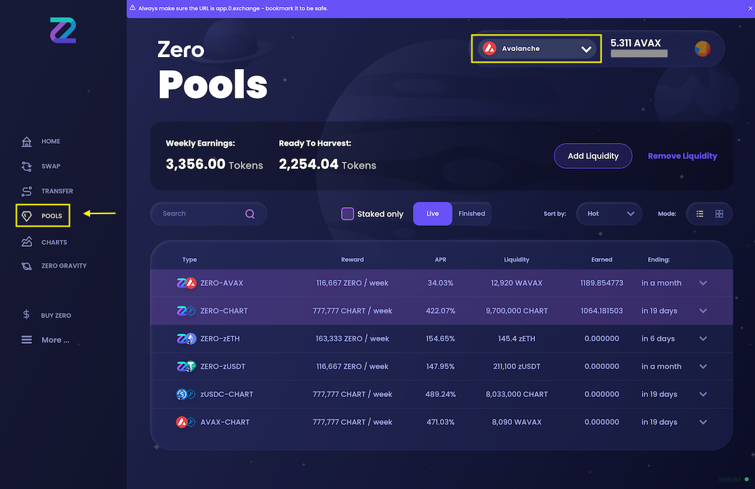 Select liquidity pool