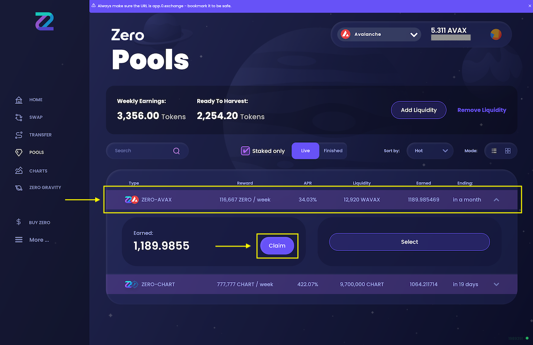 Select liquidity pool